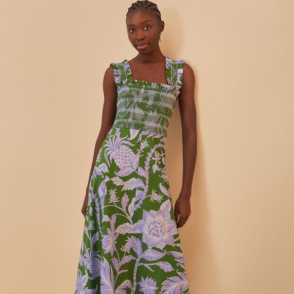 FARM Rio Green Tropical Swing Sleeveless Midi Dress M - Picture 2 of 8